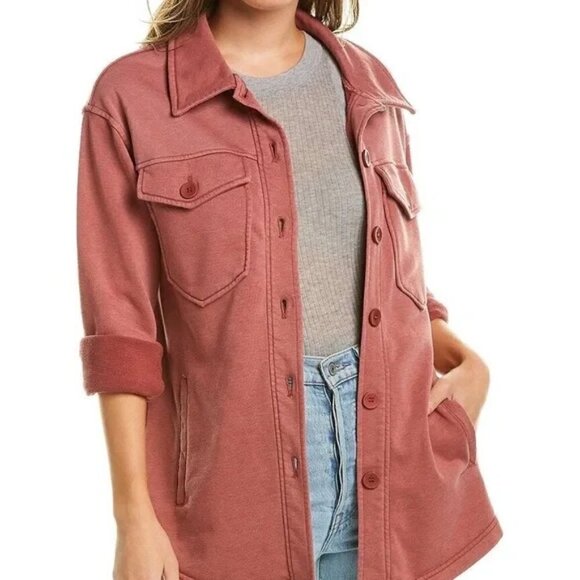 New AVEC LES FILLES French Terry Pigment Dyed Mustard Cotton Blend Shacket Sz M - Picture 7 of 13